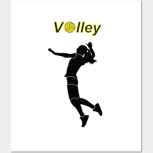 Silhouette of a woman playing volleyball Posters and Art